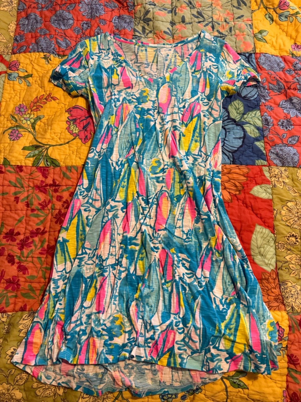 Lilly Pulitzer Blue, Pink & Yellow Printed V-Neck Dress